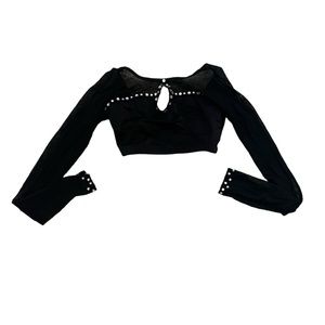 Black mesh long sleeve crop top dance leotard